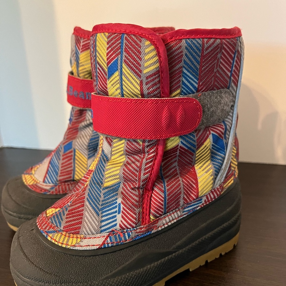 L.L. Bean Red and Yellow Rain & Snow Boots with Chevron Pattern